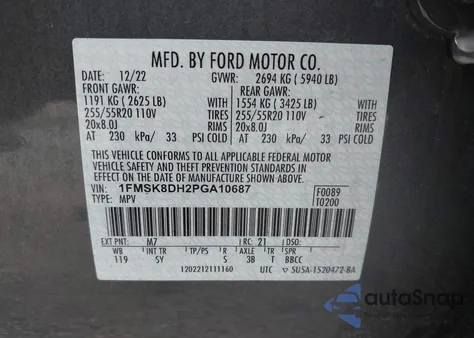 2023 Ford Explorer Xlt z USA, uszkodzony, nr VIN 1FMSK8DH2PGA10687